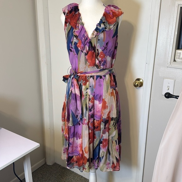 Adrianna Papell 100% Silk Floral Feminine Dress Size 8 Summer Cocktail - Picture 10 of 10